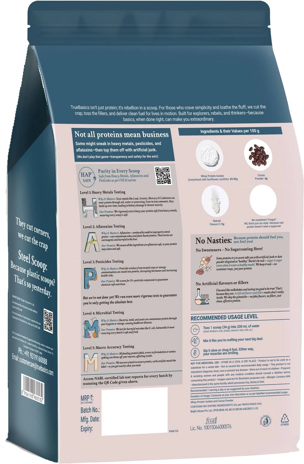TrueBasics Clean Whey 100% Protein Isolate Powder | 28g Protein per Scoop Whey Protein